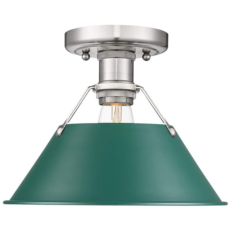 Image 1 Orwell 1-Light Flush Mount in Pewter with Pine Green