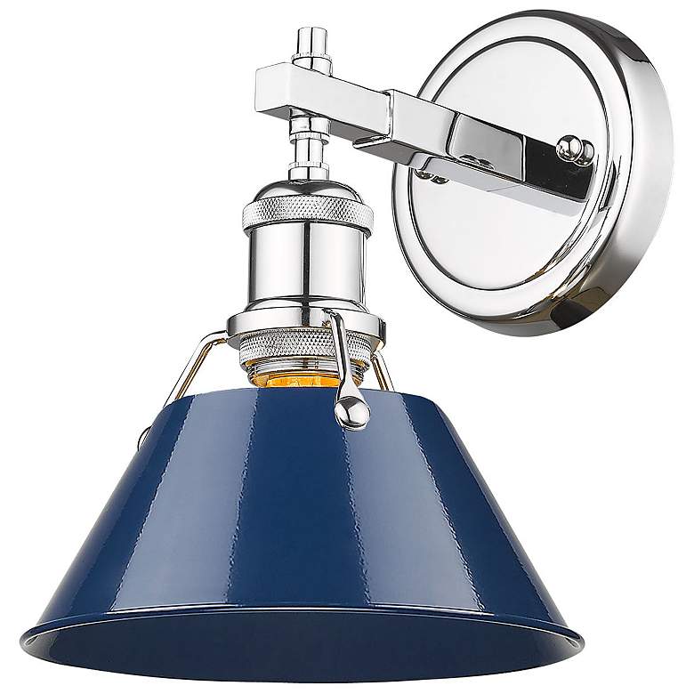 Image 3 Orwell 10" High Chrome Metal Wall Sconce with Navy Shade more views