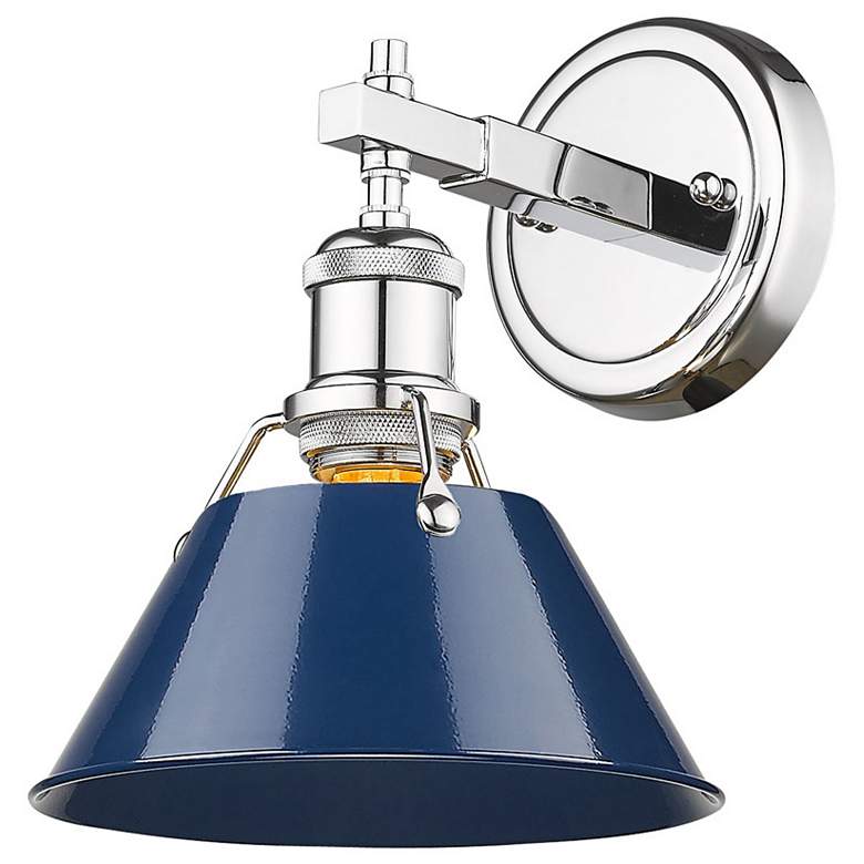 Image 4 Orwell 10" High Chrome Metal Wall Sconce with Navy Shade more views