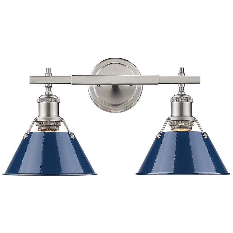 Image 1 Orwell 10" High Pewter 2-Light Wall Sconce with Navy Shades