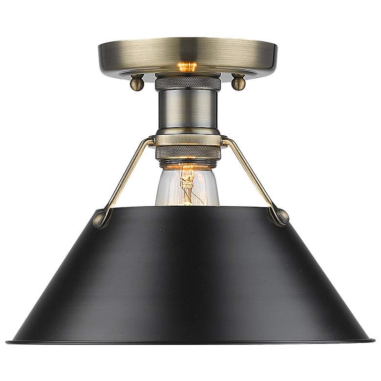 Image 1 Orwell 10 inch Wide 1-Light Flush Mount in Aged Brass with Black