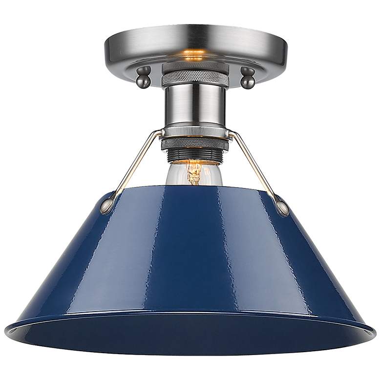 Image 1 Orwell 10" Wide 1-Light Flush Mount in Pewter with Navy Blue