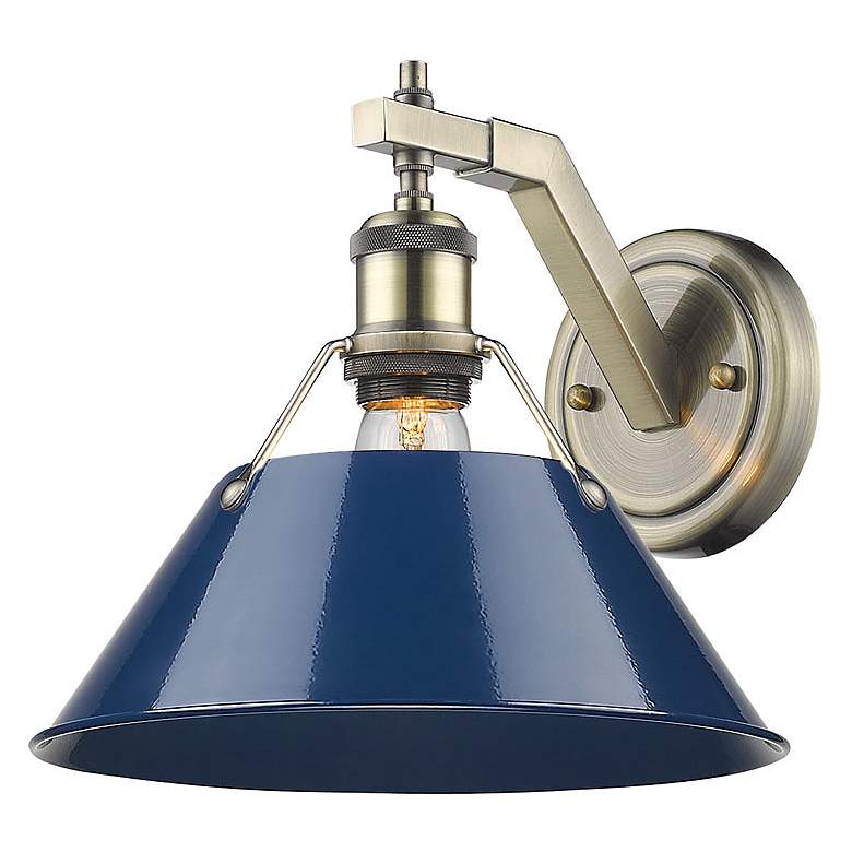 Image 1 Orwell 10" Wide 1-Light Wall Sconce in Aged Brass with Navy Blue