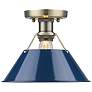Orwell 10" Wide Aged Brass 1-Light Flush Mount With Navy Blue Shade