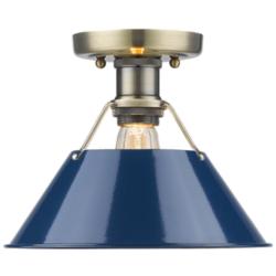 Orwell 10&quot; Wide Aged Brass 1-Light Flush Mount With Navy Blue Shade