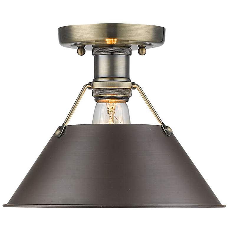 Image 1 Orwell 10" Wide Aged Brass 1-Light Flush Mount With Rubbed Bronze Shad