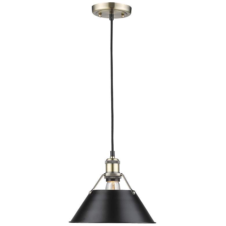 Image 1 Orwell 10 inch Wide Aged Brass 1-Light Mini Pendant with Black Shade