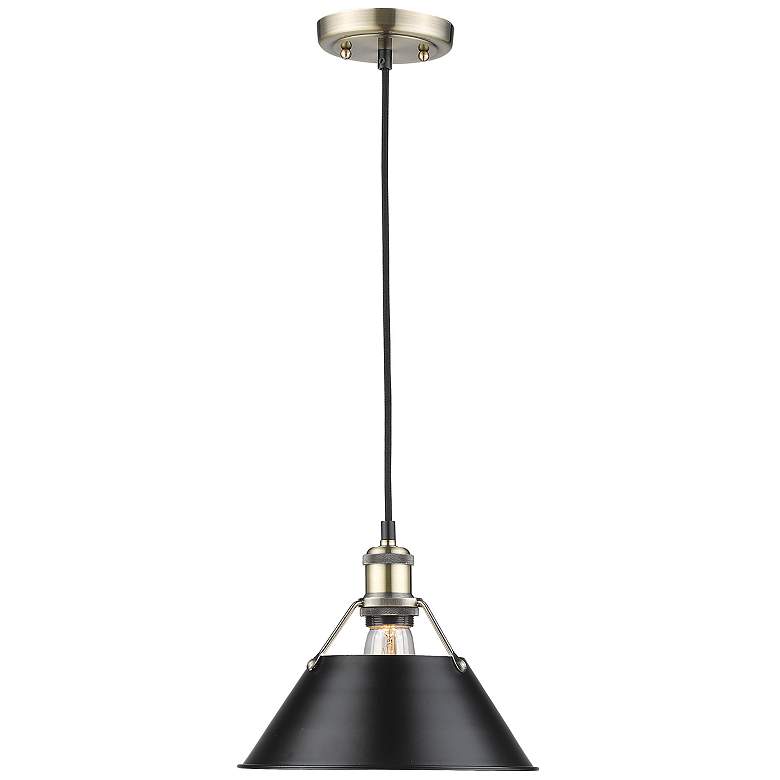 Image 1 Orwell 10" Wide Aged Brass 1-Light Mini Pendant with Black Shade