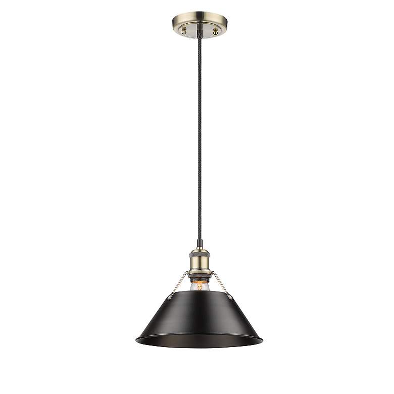 Image 2 Orwell 10" Wide Aged Brass 1-Light Mini Pendant with Black Shade more views