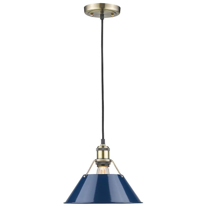 Image 1 Orwell 10 inch Wide Aged Brass 1-Light Mini Pendant with Navy Blue Shade