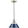 Orwell 10" Wide Aged Brass 1-Light Mini Pendant with Navy Blue Shade