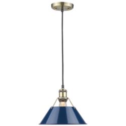 Orwell 10&quot; Wide Aged Brass 1-Light Mini Pendant with Navy Blue Shade