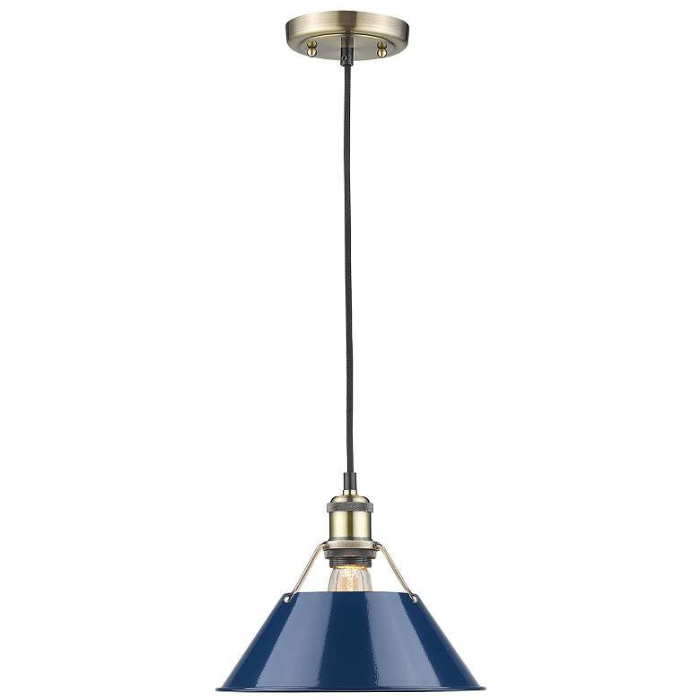 Image 1 Orwell 10" Wide Aged Brass Mini Pendant with Navy Shade