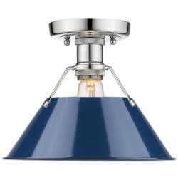 Orwell 10&quot; Wide Chrome 1-Light Flush Mount With Navy Blue Shade