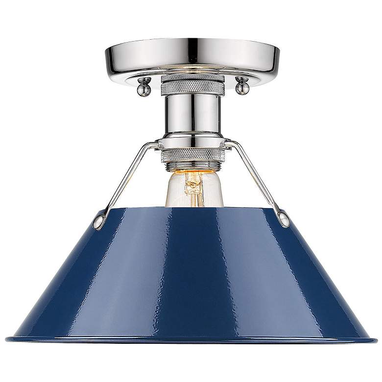 Image 1 Orwell 10 inch Wide Chrome 1-Light Flush Mount With Navy Blue Shade