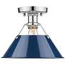 Orwell 10" Wide Chrome 1-Light Flush Mount With Navy Blue Shade