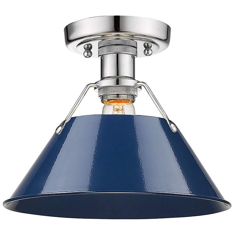 Image 3 Orwell 10" Wide Chrome 1-Light Flush Mount With Navy Blue Shade more views