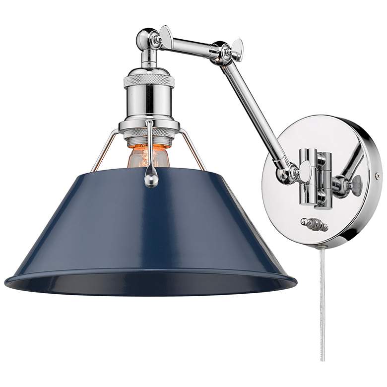 Image 1 Orwell 10 inch Wide Chrome 1-Light Swing Arm with Navy Blue
