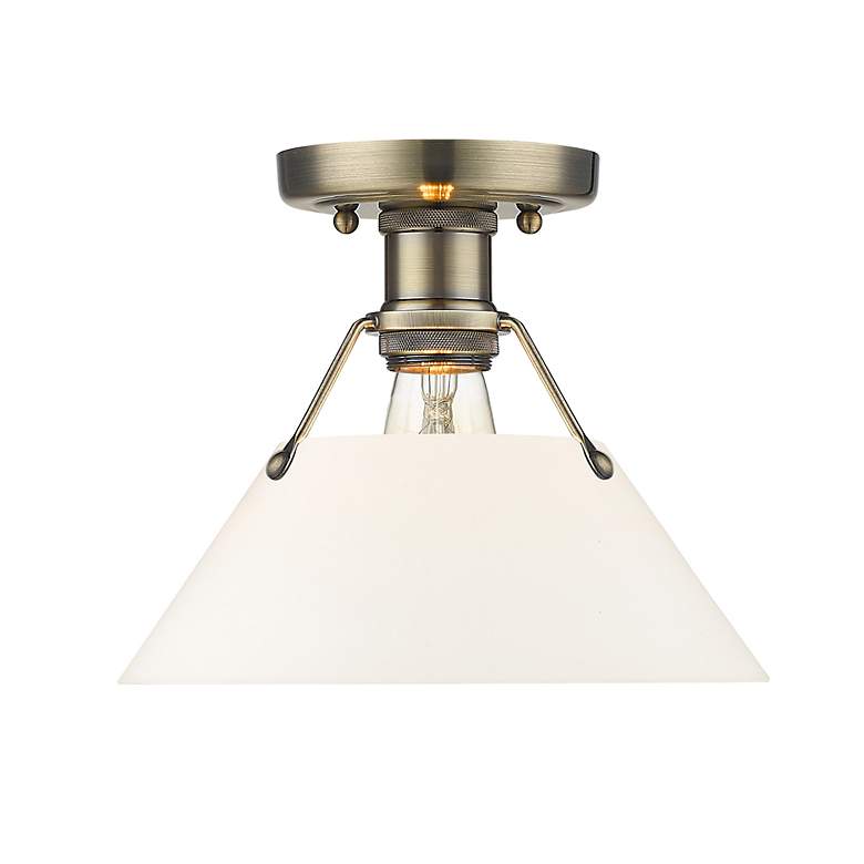 Image 2 Orwell 10" Wide Flush Mount in Aged Brass with Opal Glass more views