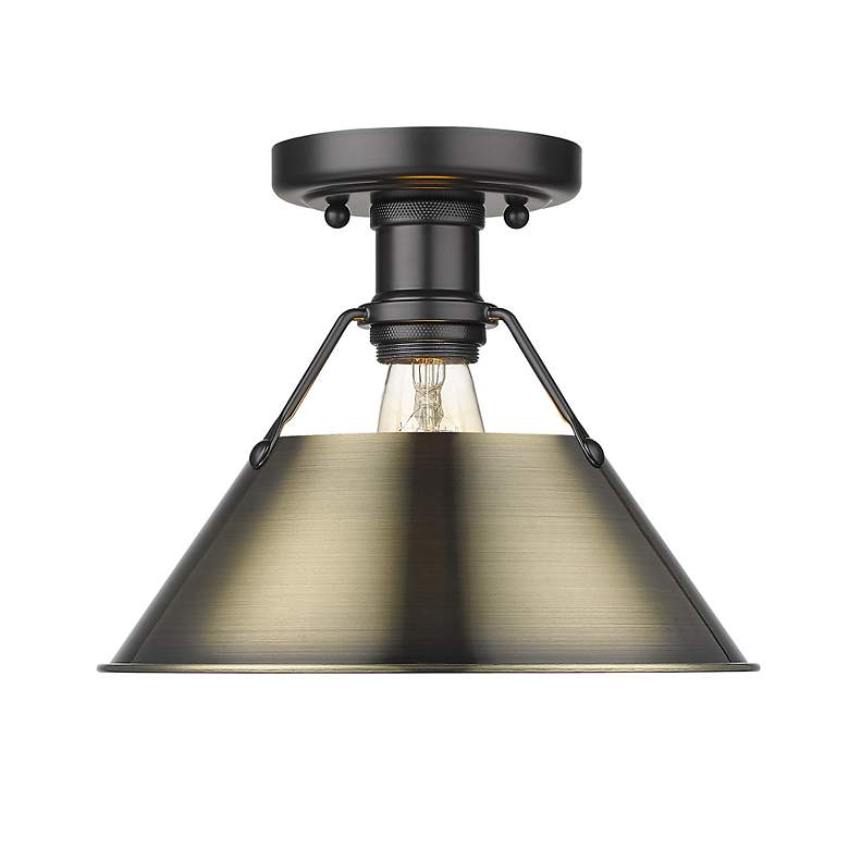 Image 2 Orwell 10" Wide Flush Mount in Matte Black with Aged Brass more views