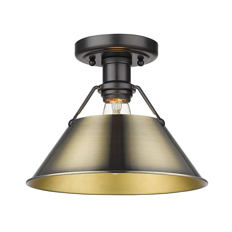 Image 3 Orwell 10" Wide Flush Mount in Matte Black with Aged Brass more views