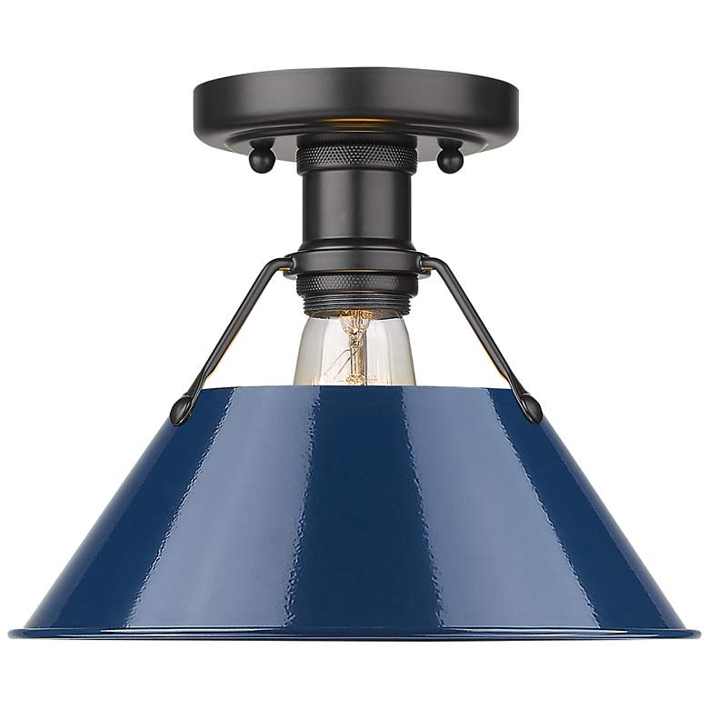 Image 1 Orwell 10 inch Wide Matte Black 1-Light Flush Mount With Matte Navy Shade