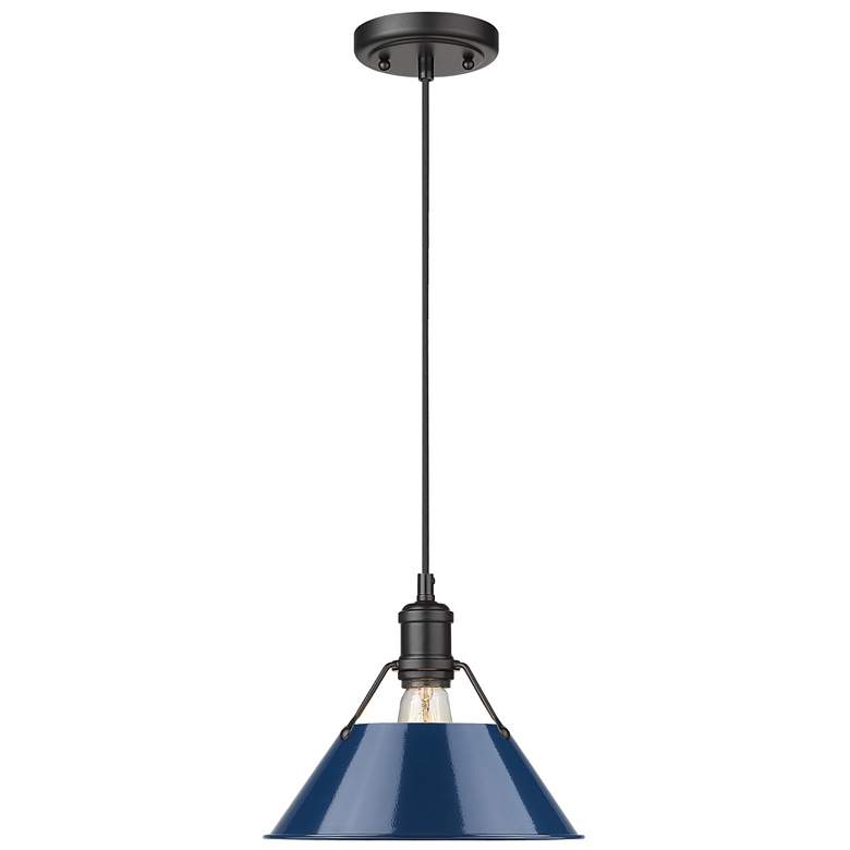 Image 1 Orwell 10 inch Wide Matte Black 1-Light Mini Pendant with Matte Navy Shade