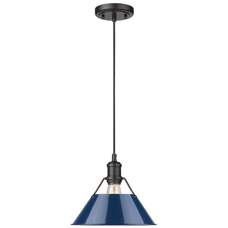 Image 1 Orwell 10" Wide Matte Black 1-Light Mini Pendant with Matte Navy Shade