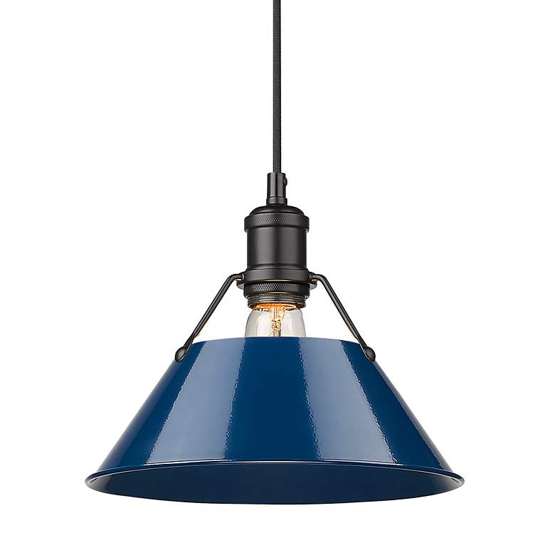 Image 2 Orwell 10" Wide Matte Black 1-Light Mini Pendant with Matte Navy Shade more views