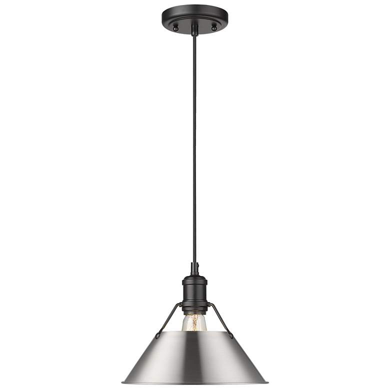 Image 1 Orwell 10" Wide Matte Black 1-Light Mini Pendant with Pewter Shade