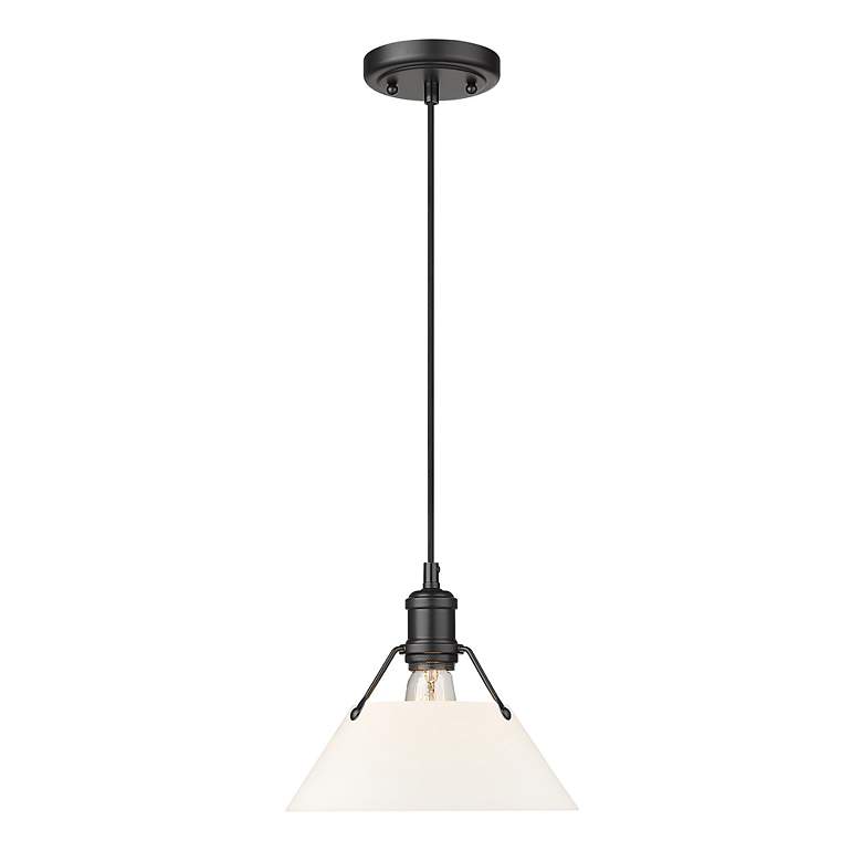 Image 2 Orwell 10" Wide Matte Black Mini Pendant w/ Opal Glass Shade more views