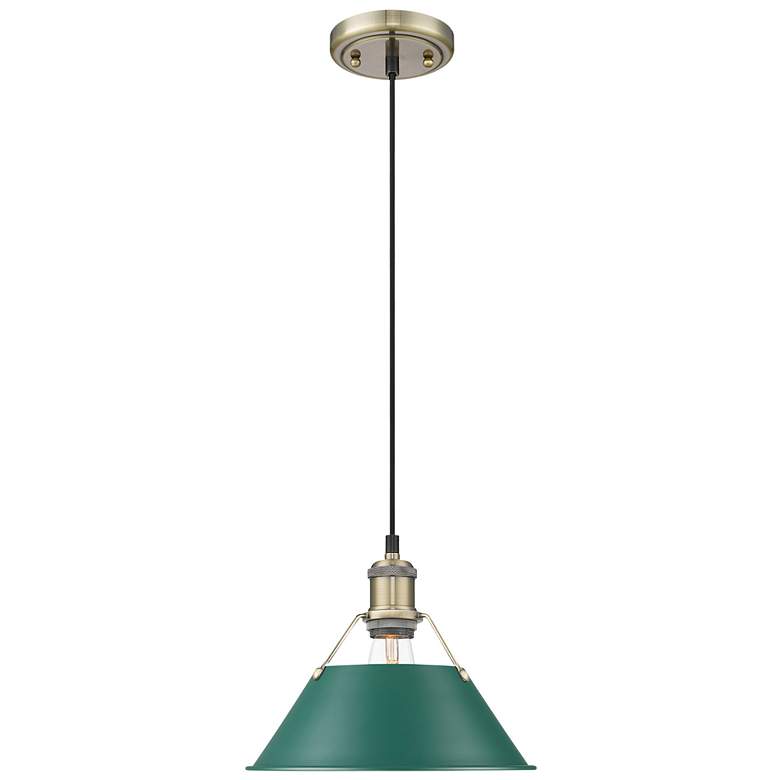 Image 1 Orwell 10" Wide Medium Pendant in Aged Brass with Pine Green