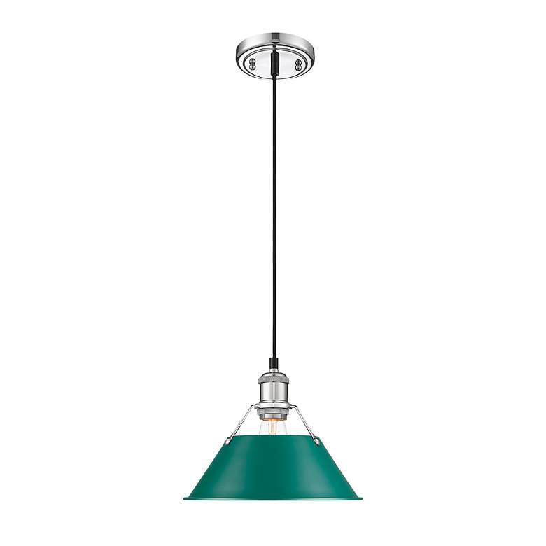 Image 2 Orwell 10" Wide Medium Pendant in Chrome with Pine Green more views