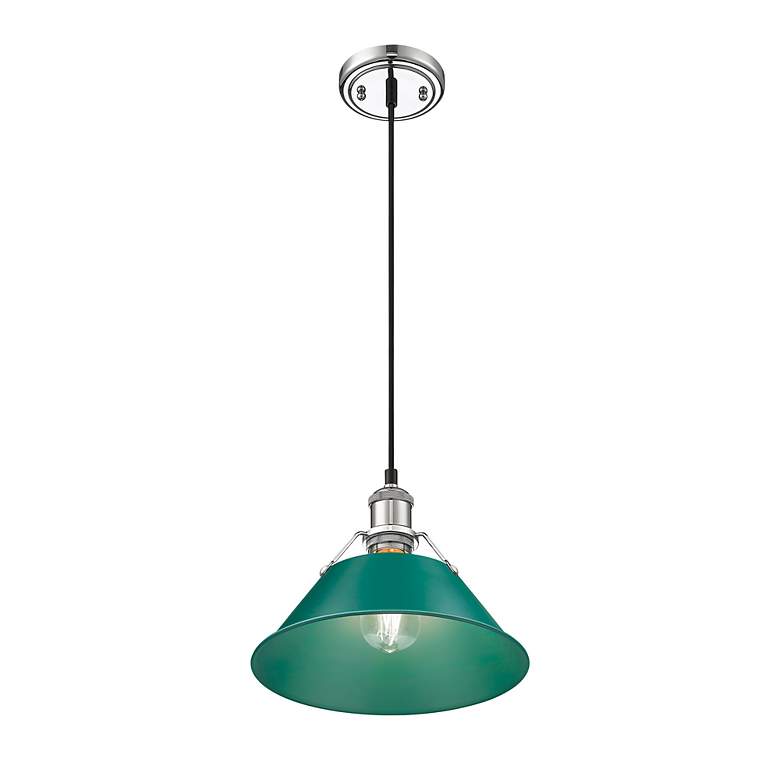 Image 3 Orwell 10" Wide Medium Pendant in Chrome with Pine Green more views