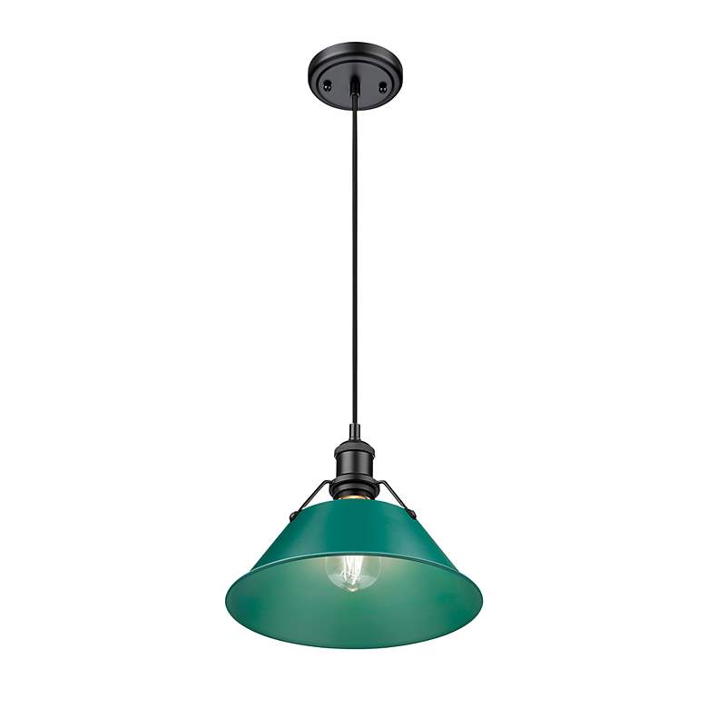 Image 2 Orwell 10" Wide Medium Pendant in Matte Black with Pine Green more views