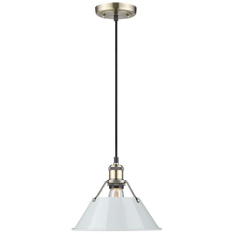 Image 1 Orwell 10" Wide Pendant in Aged Brass with Dusky Blue
