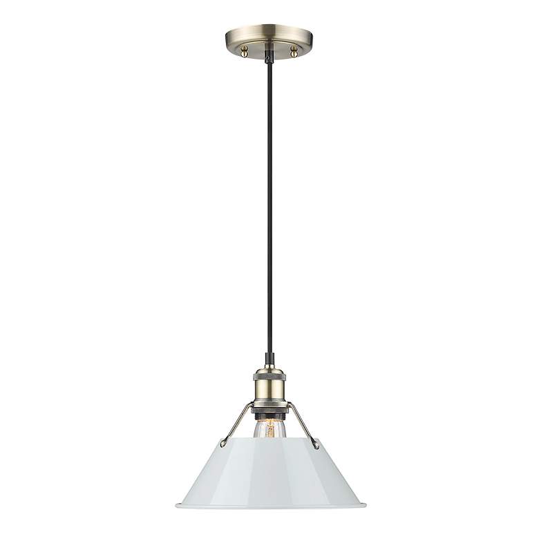 Image 2 Orwell 10" Wide Pendant in Aged Brass with Dusky Blue more views