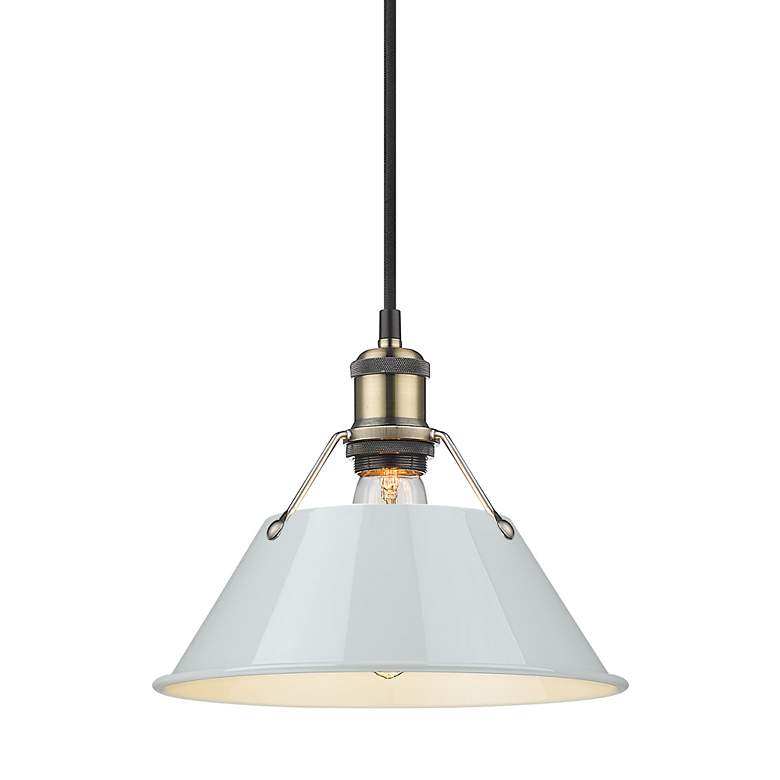 Image 3 Orwell 10" Wide Pendant in Aged Brass with Dusky Blue more views
