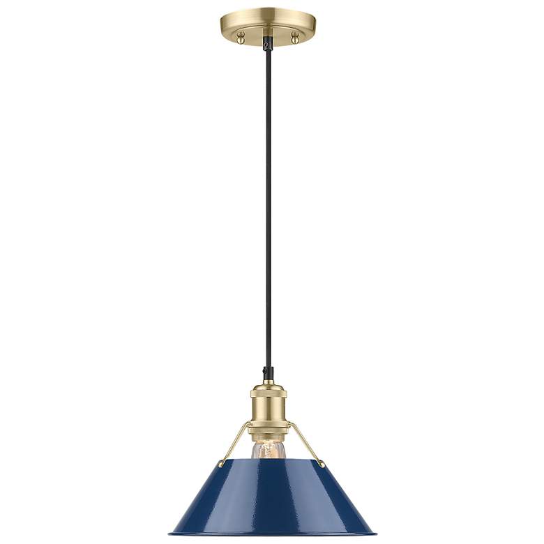 Image 1 Orwell 10" Wide Pendant in Brushed Champagne Bronze with Matte Navy