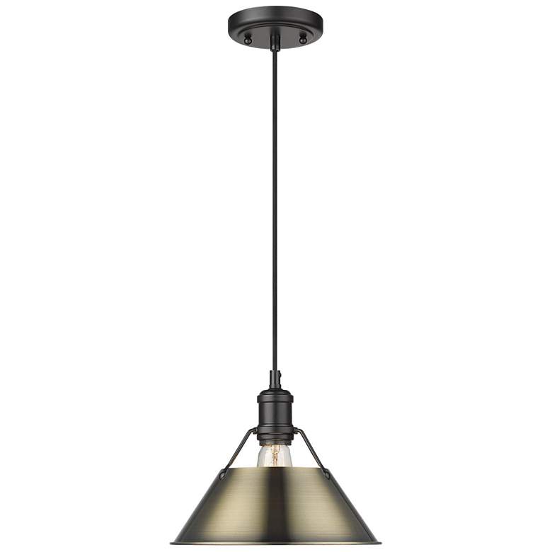 Image 1 Orwell 10" Wide Pendant in Matte Black with Aged Brass