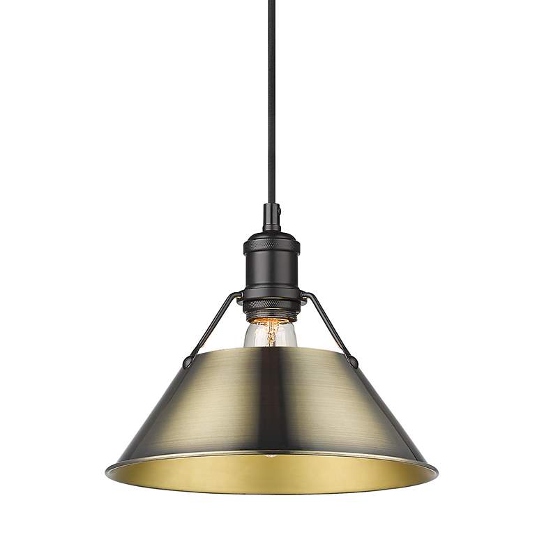 Image 3 Orwell 10" Wide Pendant in Matte Black with Aged Brass more views