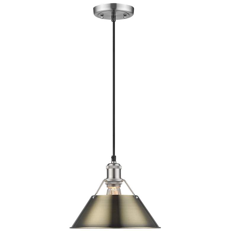 Image 1 Orwell 10" Wide Pendant in Pewter with Aged Brass