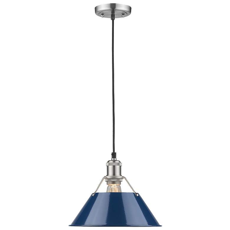 Image 1 Orwell 10 inch Wide Pewter 1-Light Mini Pendant with Navy Blue Shade
