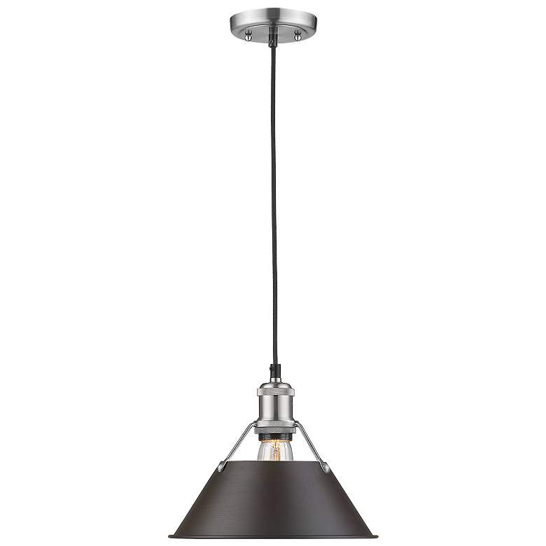Image 1 Orwell 10 inch Wide Pewter 1-Light Mini Pendant with Rubbed Bronze Shade