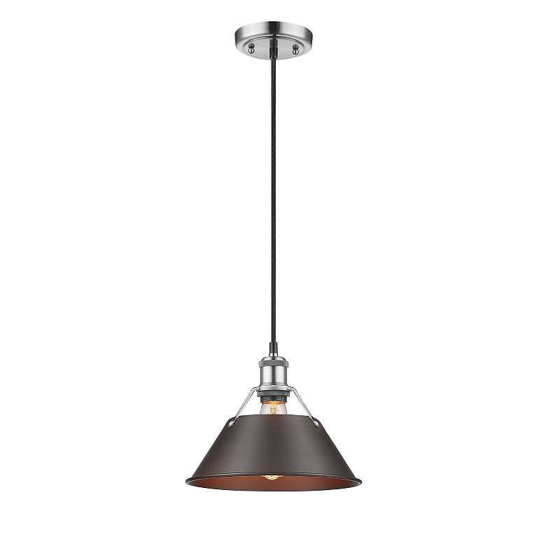 Image 2 Orwell 10" Wide Pewter 1-Light Mini Pendant with Rubbed Bronze Shade more views