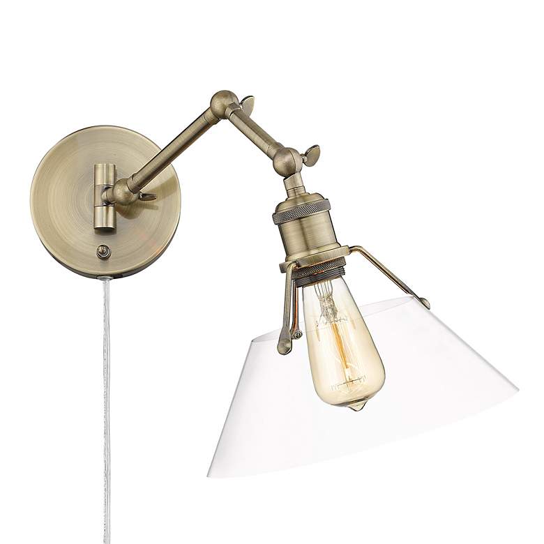 Image 2 Orwell 10" Wide Swing Arm in Aged Brass with Clear Glass more views