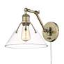 3_Orwell 10" Wide Swing Arm in Aged Brass with Clear Glass more views