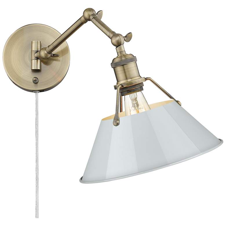 Image 1 Orwell 10" Wide Swing Arm in Aged Brass with Dusky Blue