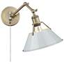 1_Orwell 10" Wide Swing Arm in Aged Brass with Dusky Blue