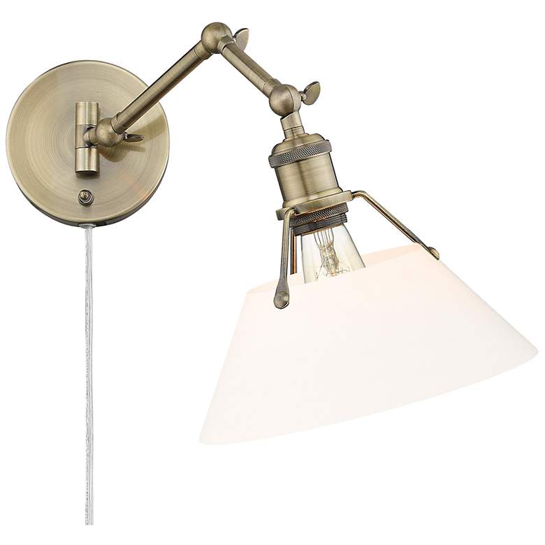 Image 1 Orwell 10" Wide Swing Arm in Aged Brass with Opal Glass